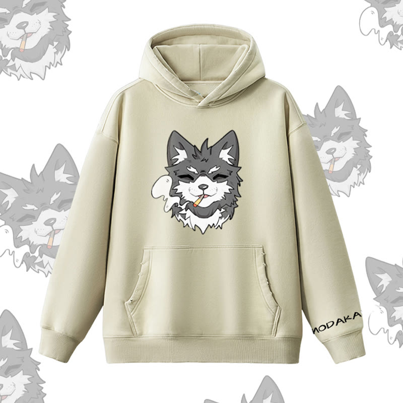 MODAKAWA スモーキングパピー グラフィック ヴィンテージウォッシュドフリース裏毛パーカー - Beige - 2XL - image 7