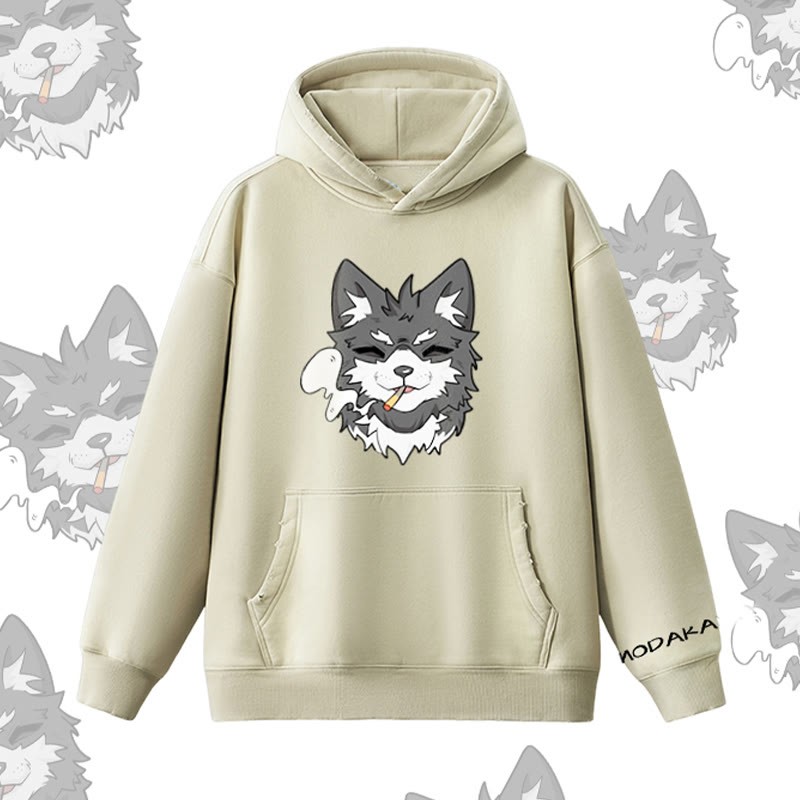 MODAKAWA スモーキングパピー グラフィック ヴィンテージウォッシュドフリース裏毛パーカー - Beige - 2XL - image 7