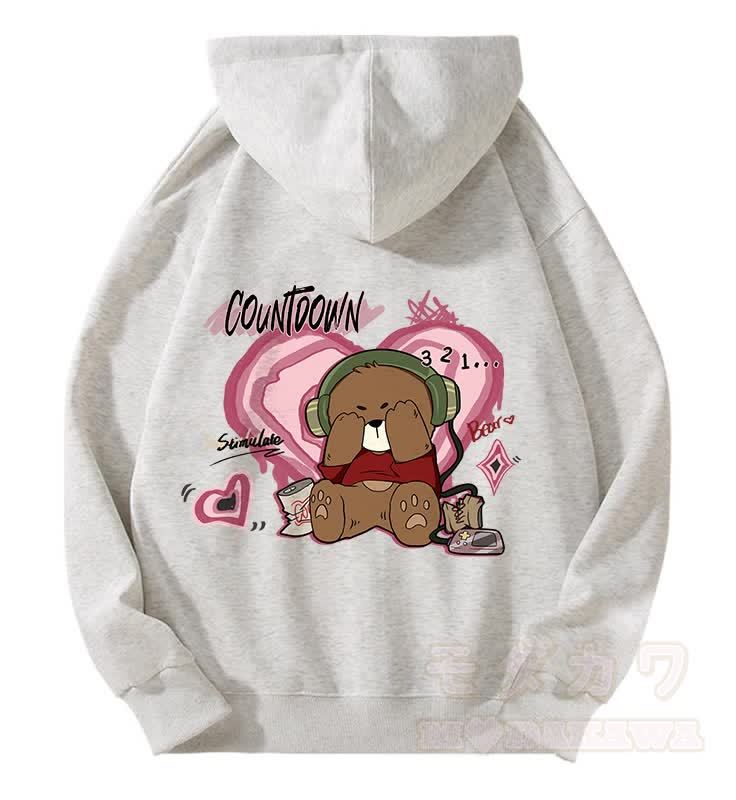 MODAKAWA COUNTDOWN カバーアイズベアグラフィック 裏起毛 ジップアップ パーカー スウェットシャツ - ライトグレー - 5XL - image 3