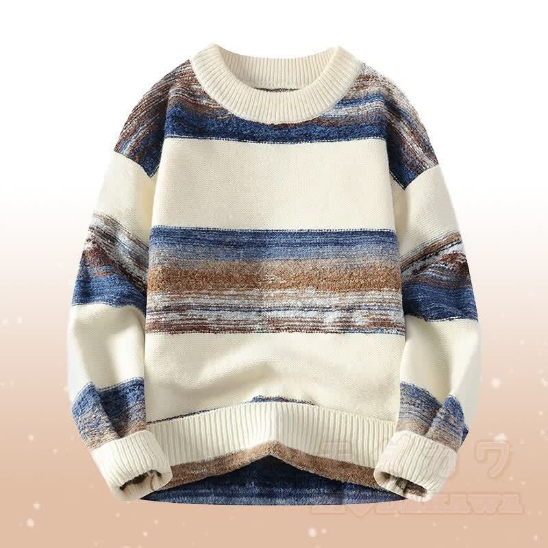 ストライプニットセーター フリース裏地パンツ ツーピース - アプリコットセーター - 4XL - image 5