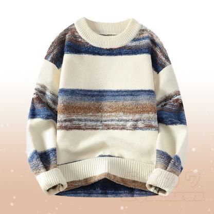 ストライプニットセーター フリース裏地パンツ ツーピース - アプリコットセーター - 4XL - image 5