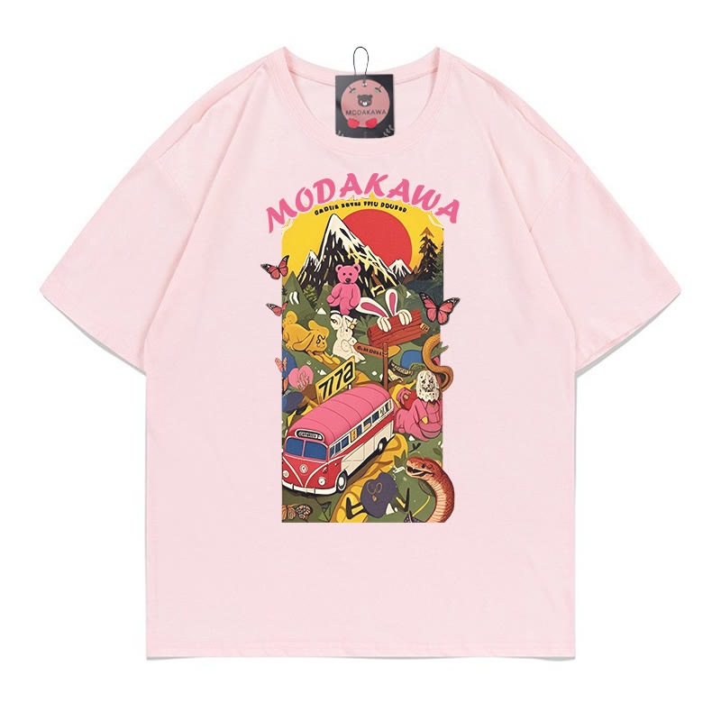 アニマルワールドレタープリントModakawaTシャツ - Pink - 5XL - image 3