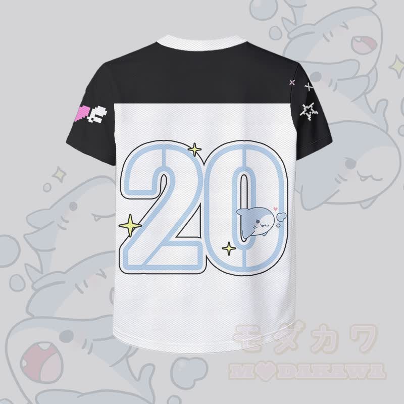 シャークナンバーグラフィックModakawaヴィンテージメッシュジャージーTシャツ - image 4