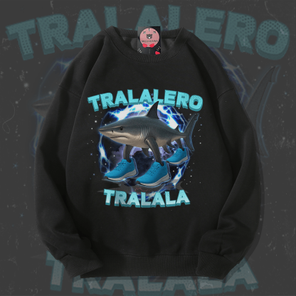 MODAKAWA TRALALERO TRALALA シャークグラフィック ユニセックス スウェットシャツ - Black - 5XL - image 2