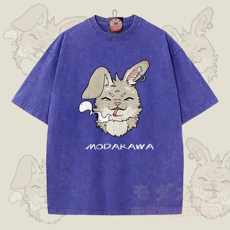 MODAKAWA ナビ スモーキンググラフィック ユニセックス ヴィンテージウォッシュTシャツ - 青 - 5XL - image 4