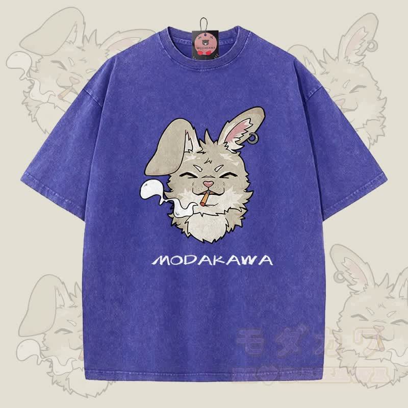 MODAKAWA ナビ スモーキンググラフィック ユニセックス ヴィンテージウォッシュTシャツ - 青 - 5XL - image 4