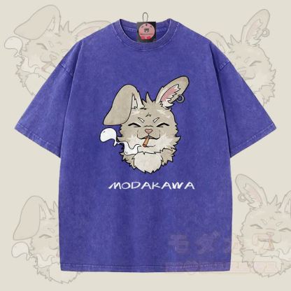 MODAKAWA ナビ スモーキンググラフィック ユニセックス ヴィンテージウォッシュTシャツ - 青 - 5XL - image 4
