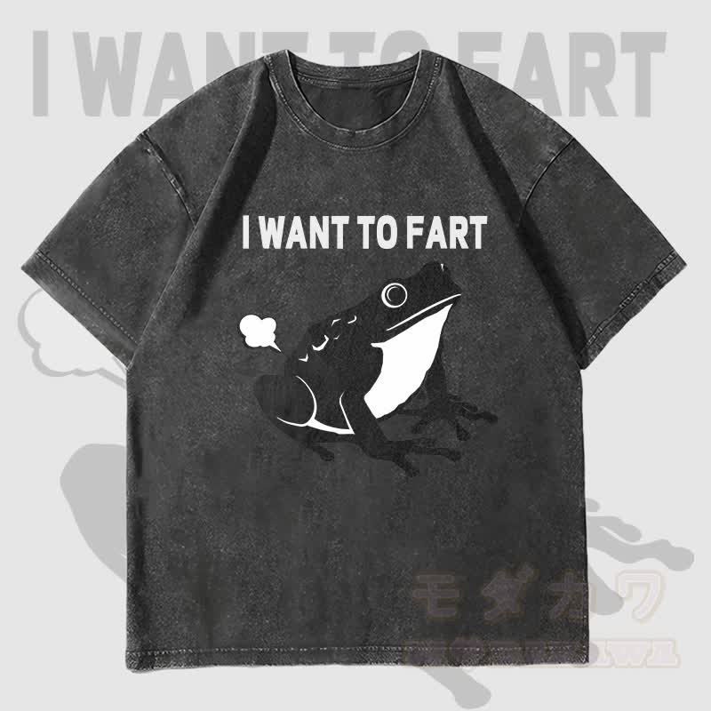 MODAKAWA I WANT TO FART カエルグラフィック ユニセックス ヴィンテージ ウォッシュド Tシャツ - 黒 - 4XL - image 4