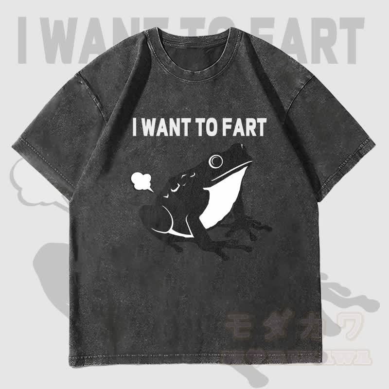 MODAKAWA I WANT TO FART カエルグラフィック ユニセックス ヴィンテージ ウォッシュド Tシャツ - 黒 - 4XL - image 4