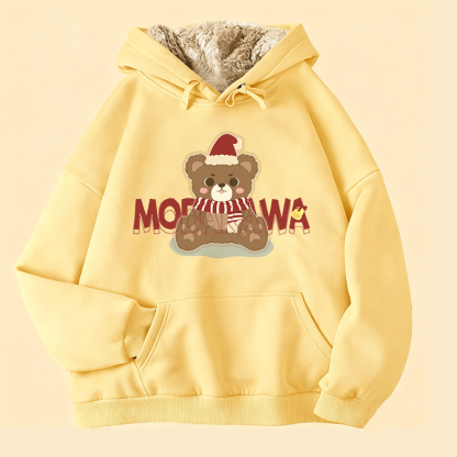 MODAKAWA クリスマスベアグラフィック 厚手フリース裏地冬パーカー - Yellow - 2XL - image 2