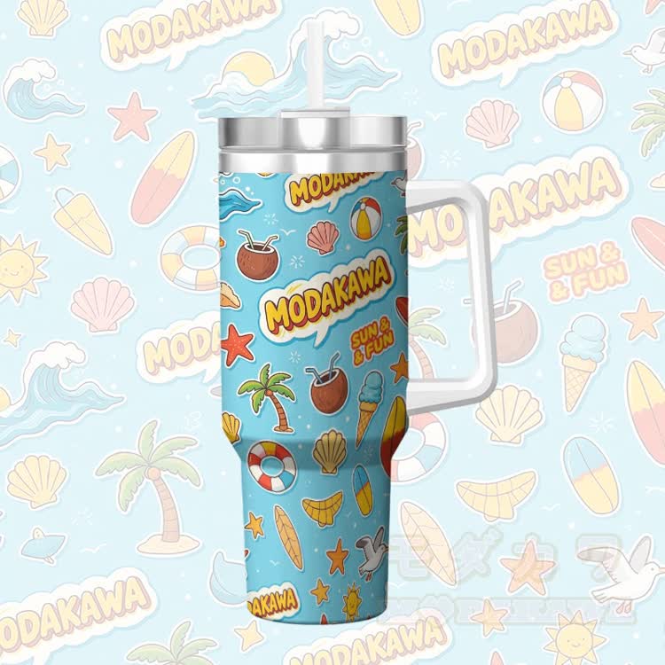 海のグラフィック柄Modakawaハンドルとストロー付きステンレス製断熱タンブラー - image 4