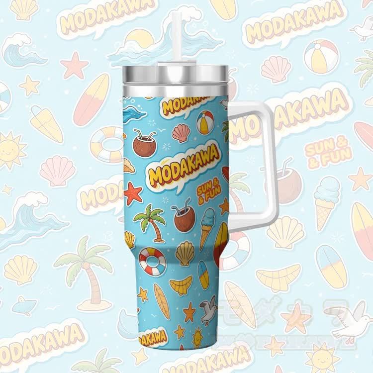 海のグラフィック柄Modakawaハンドルとストロー付きステンレス製断熱タンブラー - image 4