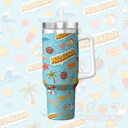海のグラフィック柄Modakawaハンドルとストロー付きステンレス製断熱タンブラー - image 4
