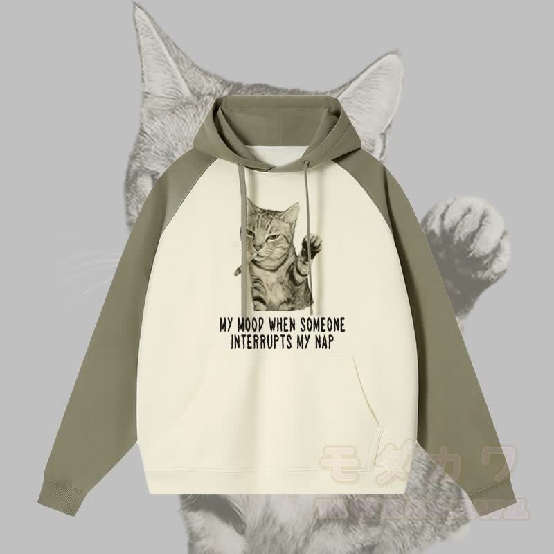 誰かが昼寝を邪魔したときの気分 スモーキングキャットグラフィックストリートウェアカラーブロックパーカー - 緑 - 3XL - image 3