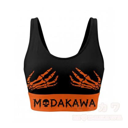 スカルハンドグラフィック クロップタンクトップ スポーツトップ フレアパンツModakawaマッチングアウトフィット - オレンジトップ - 2XL - image 5