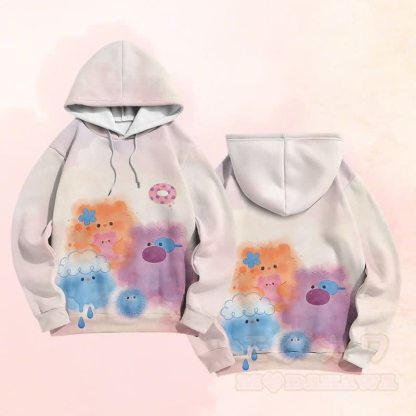 ファジーカラフルモンスターグラフィックModakawaカラーブロックプルオーバーパーカー - ピンク - 6XL - image 4