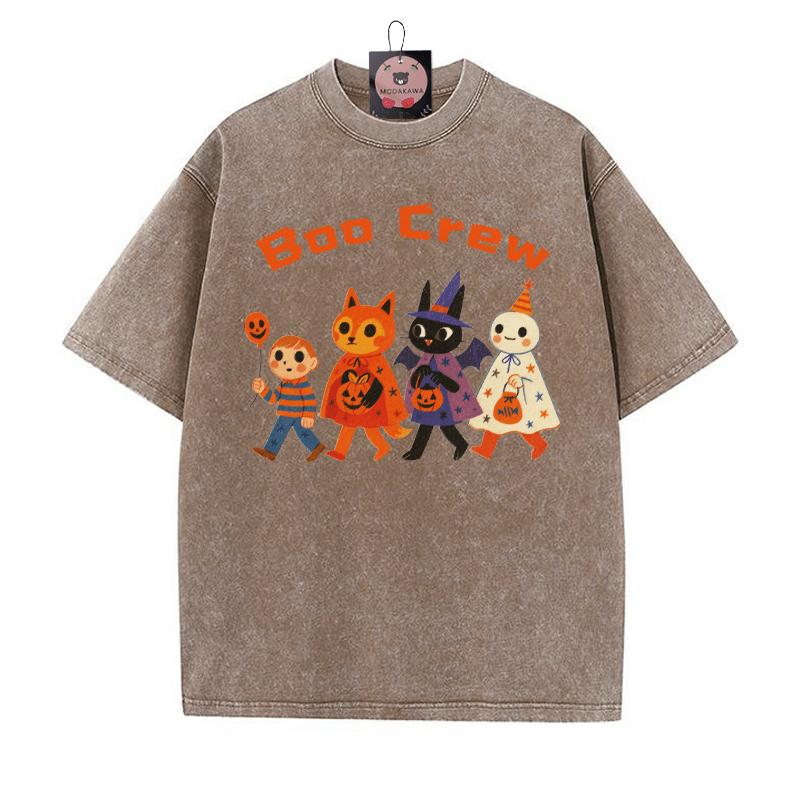 BOO CREW キティ スノーマン ボーイ プリント ヴィンテージ ウォッシュド Tシャツ - 茶色 - 5XL - image 4