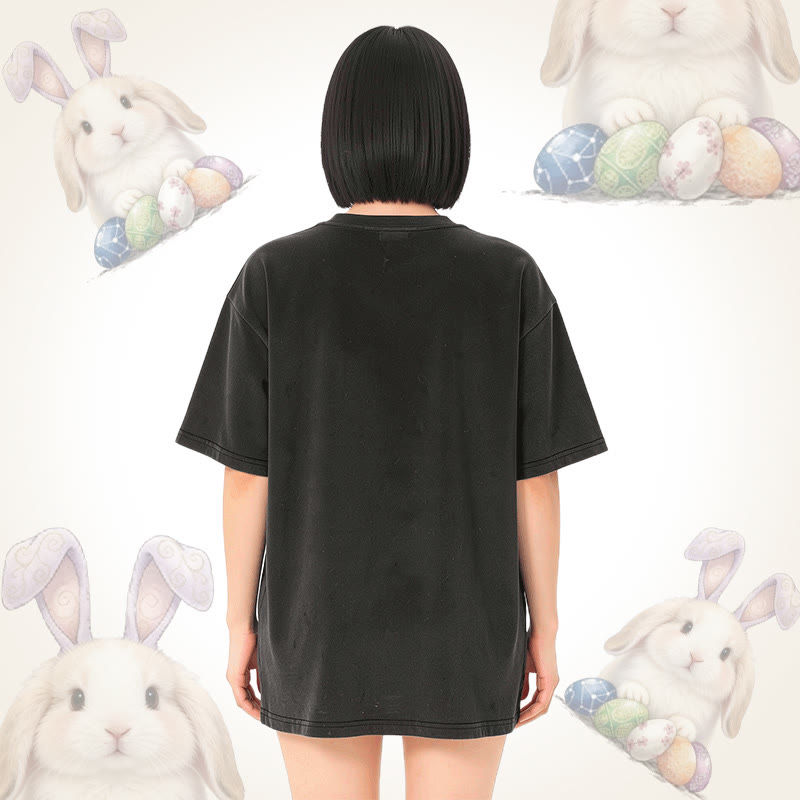 イースターエッグバニーグラフィックModakawaユニセックス ヴィンテージウォッシュドTシャツ - image 10