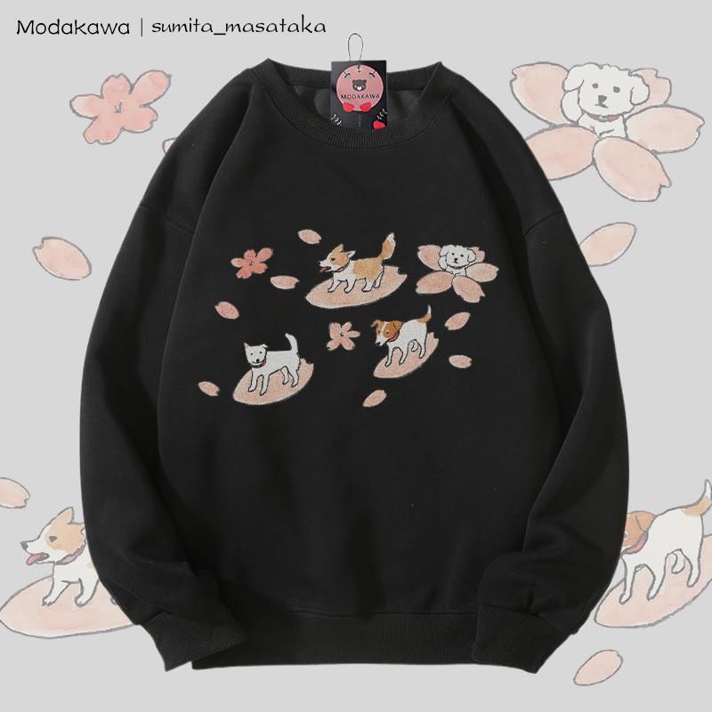 MODAKAWA × sumita_masataka 犬桜 サーフィン グラフィック ユニセックス スウェットシャツ - Black - 5XL - image 5