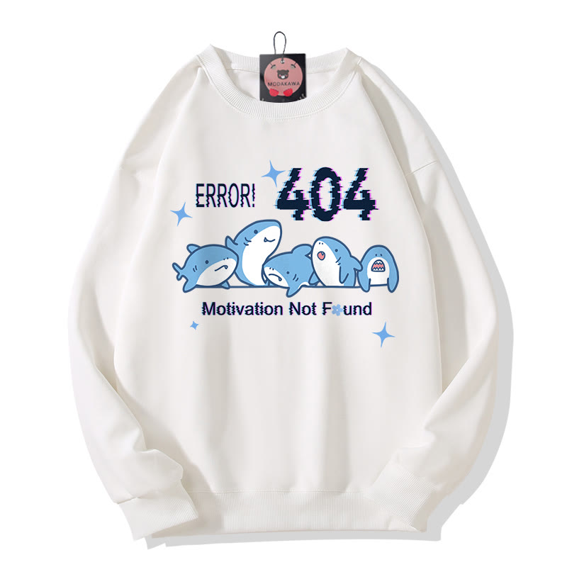 ERROR 404 MOTIVATION NOT FOUNDん シャークプリント ラウンドカラー スウェットシャツ - White - 5XL - image 4