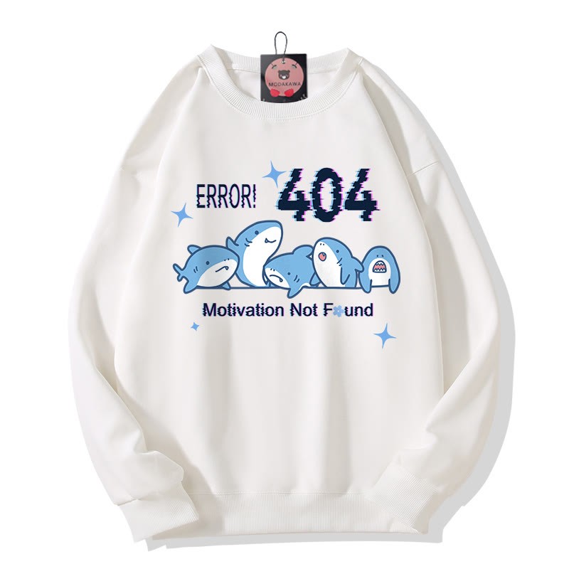 ERROR 404 MOTIVATION NOT FOUNDん シャークプリント ラウンドカラー スウェットシャツ - White - 5XL - image 4