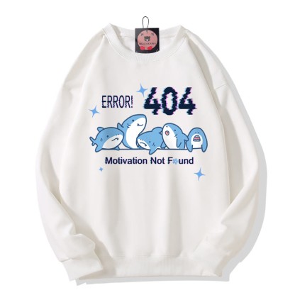 ERROR 404 MOTIVATION NOT FOUNDん シャークプリント ラウンドカラー スウェットシャツ - White - 5XL - image 4