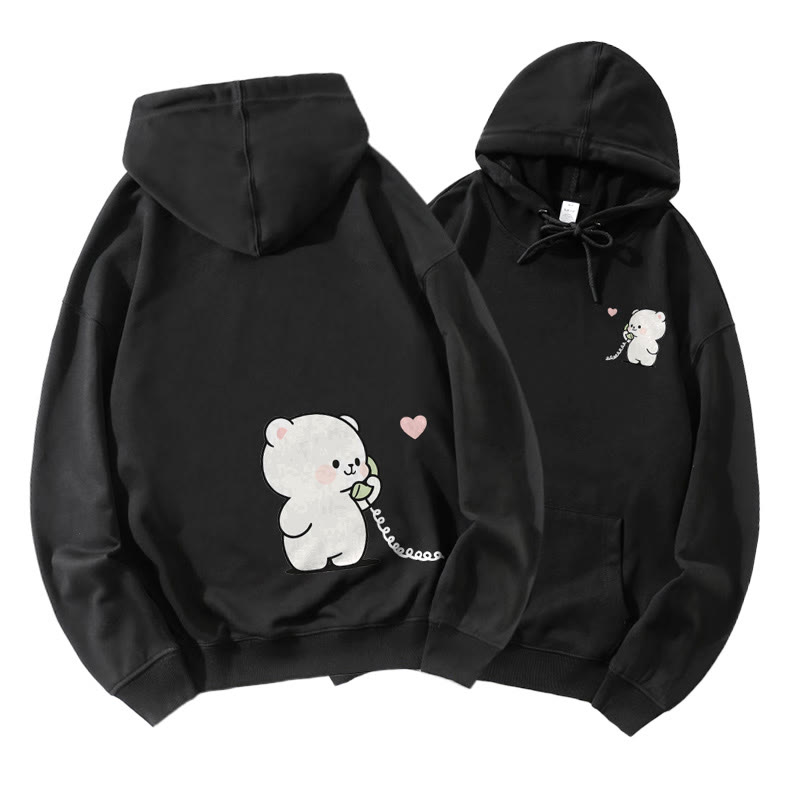 電話で話しているクマとウサギのグラフィックカップルマッチングパーカー - Black A - 5XL - image 12