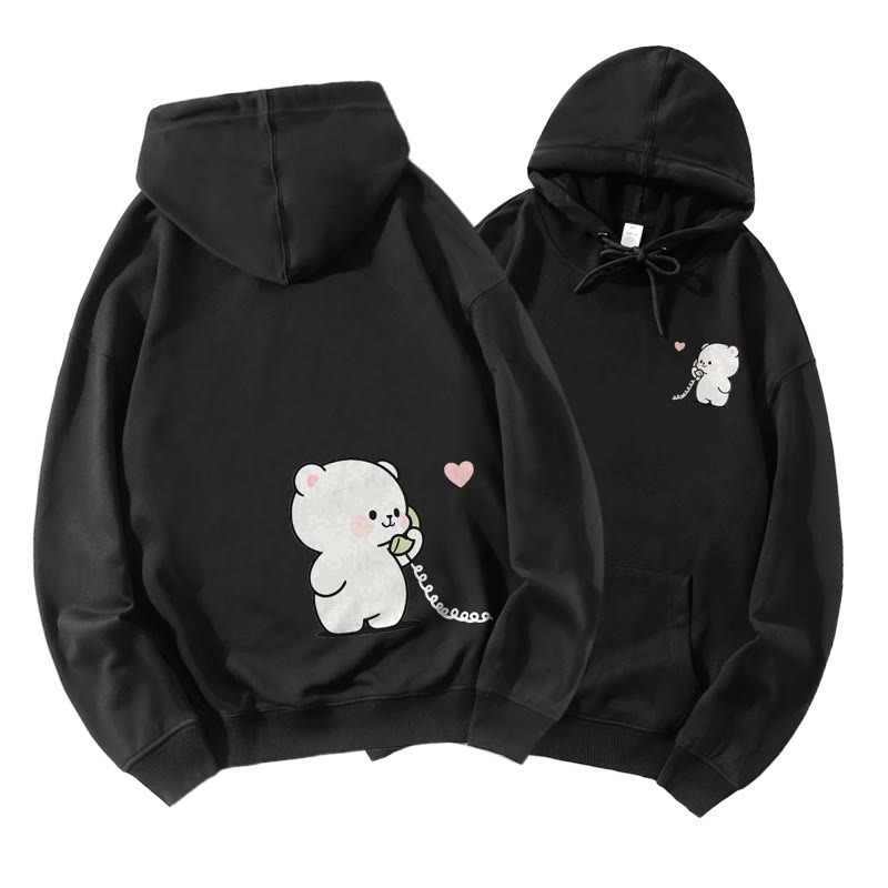 電話で話しているクマとウサギのグラフィックカップルマッチングパーカー - Black A - 5XL - image 12