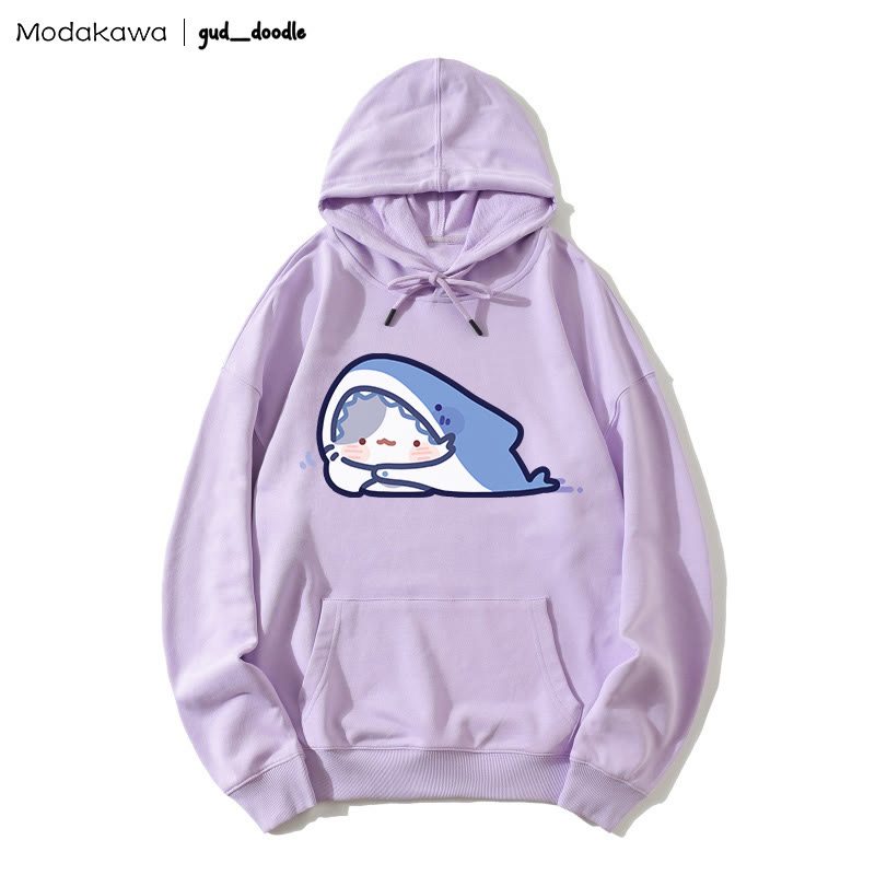 MODAKAWA X gud_doodleキティシャークプリント ルーズパーカー - Purple - 5XL - image 7