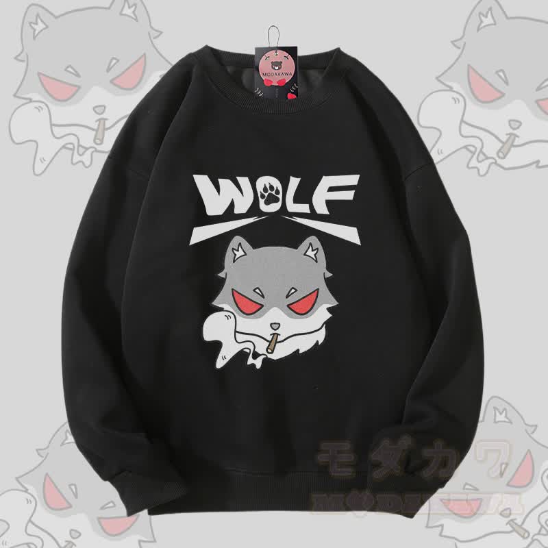 MODAKAWA スモーキングウルフ グラフィック ユニセックス スウェットシャツ - 黒 - 5XL - image 4