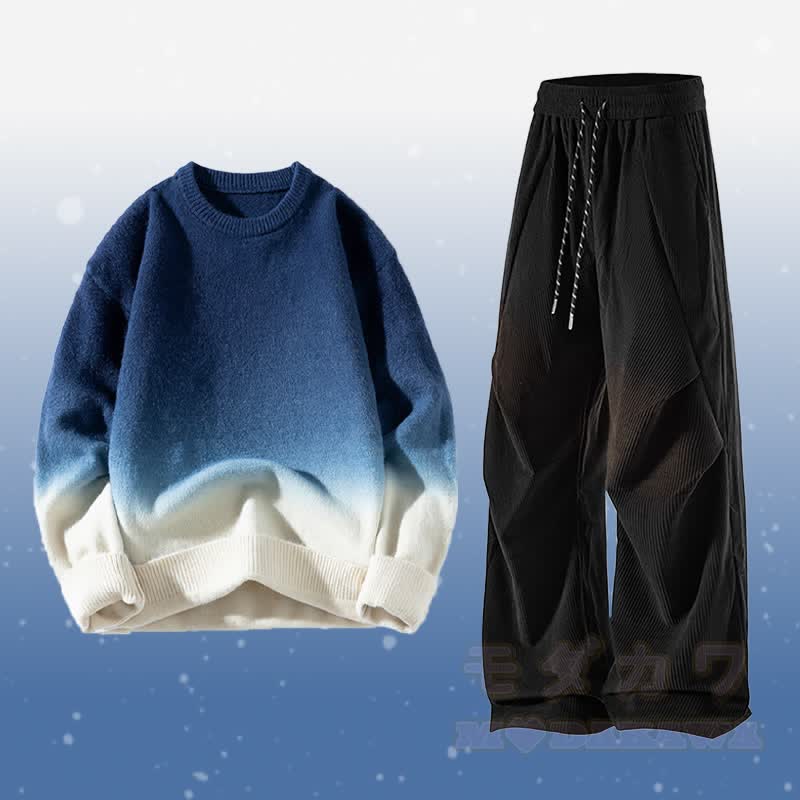 グラデーションニットセーター コーデュロイパンツ ツーピース - セットF - 3XL - image 6