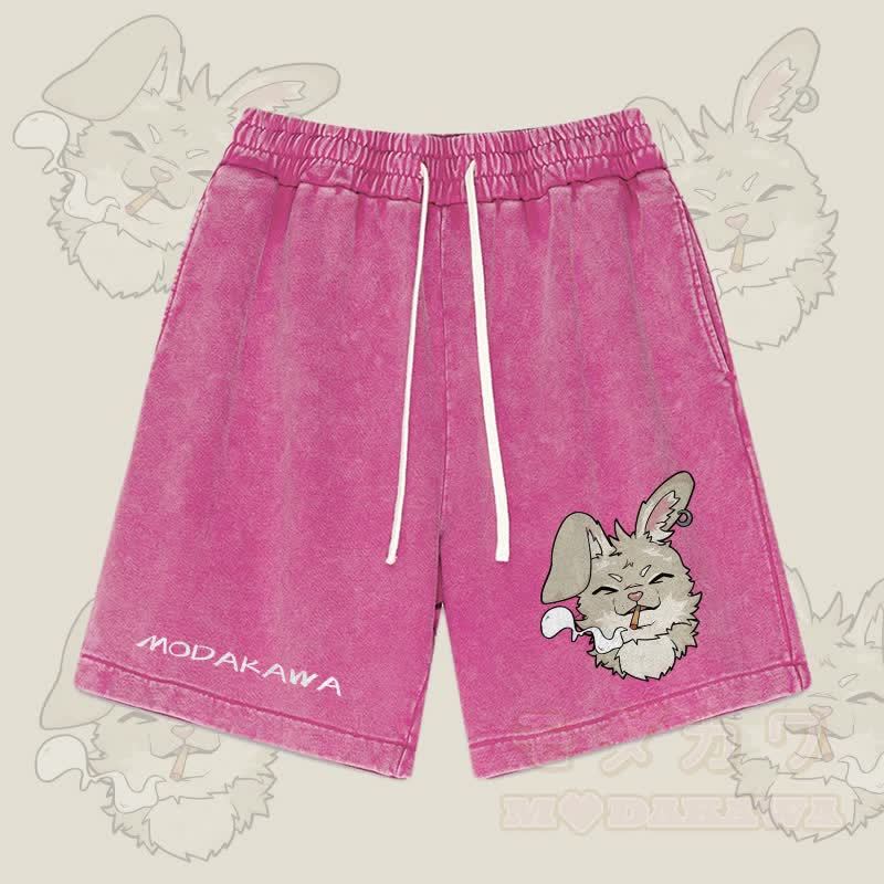 MODAKAWA ナビ スモーキング グラフィック ヴィンテージ ウォッシュド ストリートウェア ショーツ - ローズレッド - 3XL - image 4