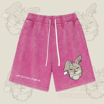 MODAKAWA ナビ スモーキング グラフィック ヴィンテージ ウォッシュド ストリートウェア ショーツ - ローズレッド - 3XL - image 4