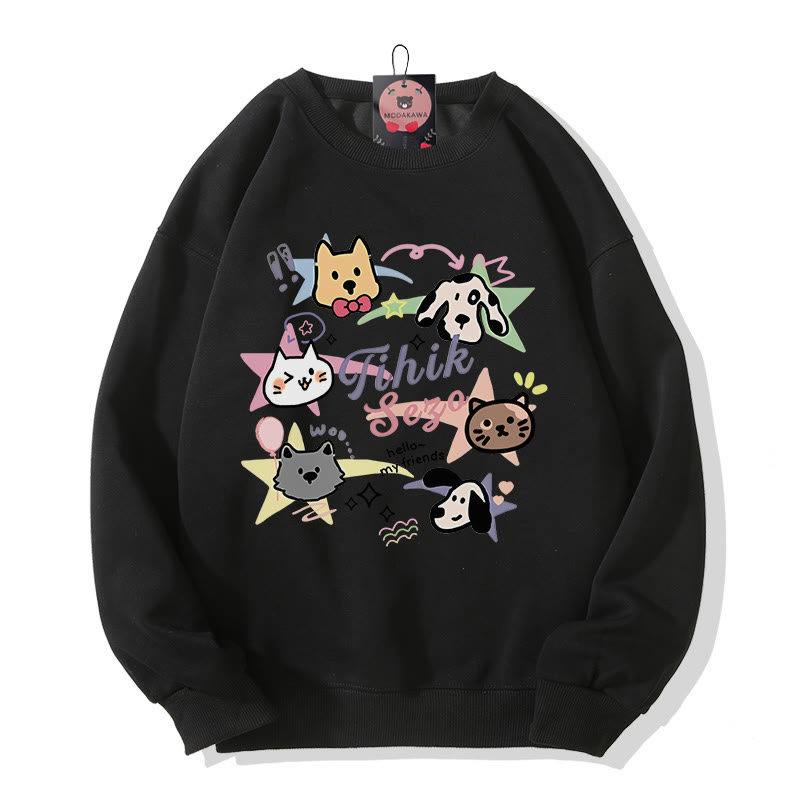 Modakawaキティ パピープリント ラウンドカラー スウェットシャツ - Black - 5XL - image 4