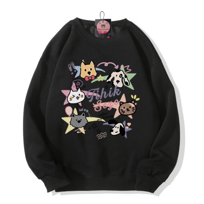 Modakawaキティ パピープリント ラウンドカラー スウェットシャツ - Black - 5XL - image 4