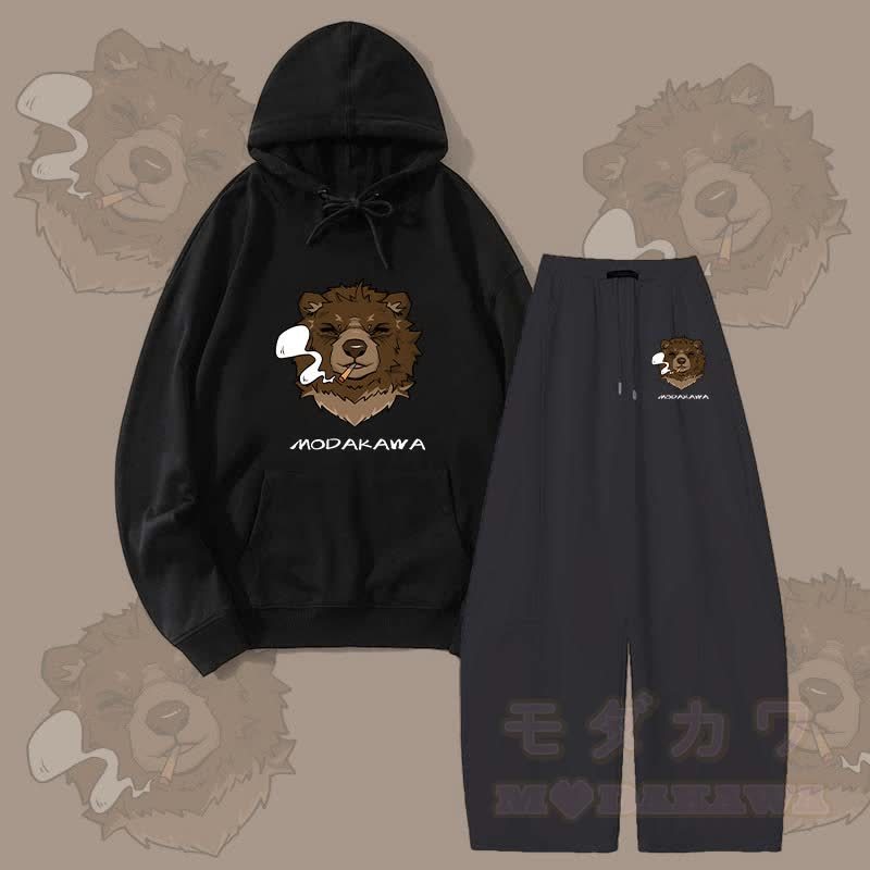 MODAKAWA スモーキングベア グラフィック パーカー ワイドレッグパンツ 2点セット - 黒 - 5XL - image 7