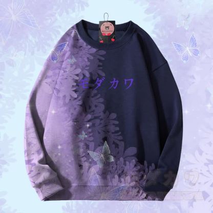MODAKAWA バタフライグラデーション オールオーバープリント ユニセックス スウェットシャツ - 紫がかった青 - 4XL - image 5