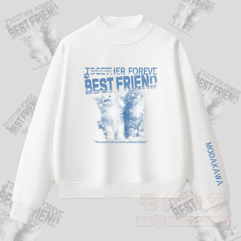 MODAKAWA BEST FRIEND キャットグラフィック 裏起毛スウェットシャツ - 白 - L - image 3