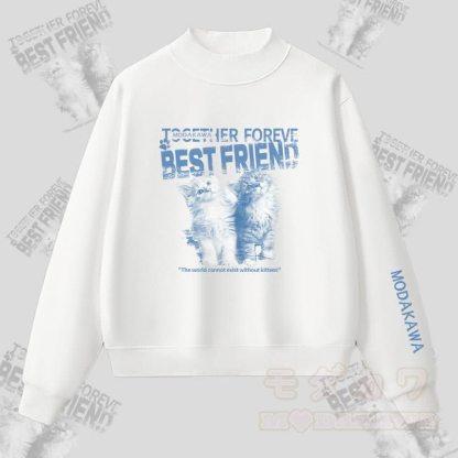 MODAKAWA BEST FRIEND キャットグラフィック 裏起毛スウェットシャツ - 白 - L - image 3