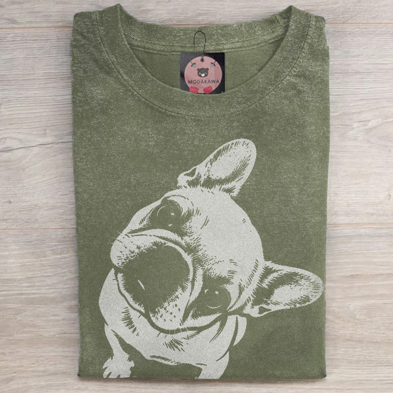 MODAKAWA ブルドッグ グラフィック ユニセックス ヴィンテージウォッシュドTシャツ - Green - 5XL - image 4