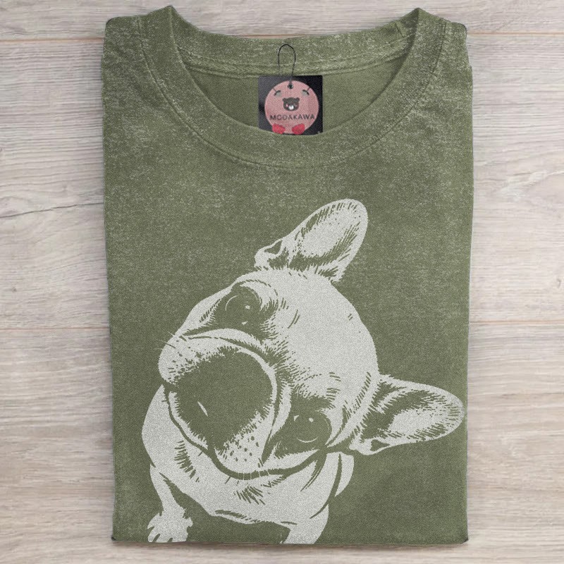 MODAKAWA ブルドッグ グラフィック ユニセックス ヴィンテージウォッシュドTシャツ - Green - 5XL - image 4