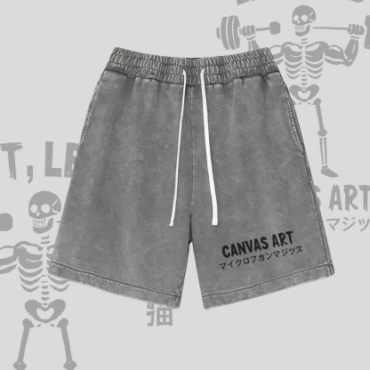 キャンバスアート レターグラフィックModakawaヴィンテージウォッシュドショーツ - Grey - 3XL - image 3
