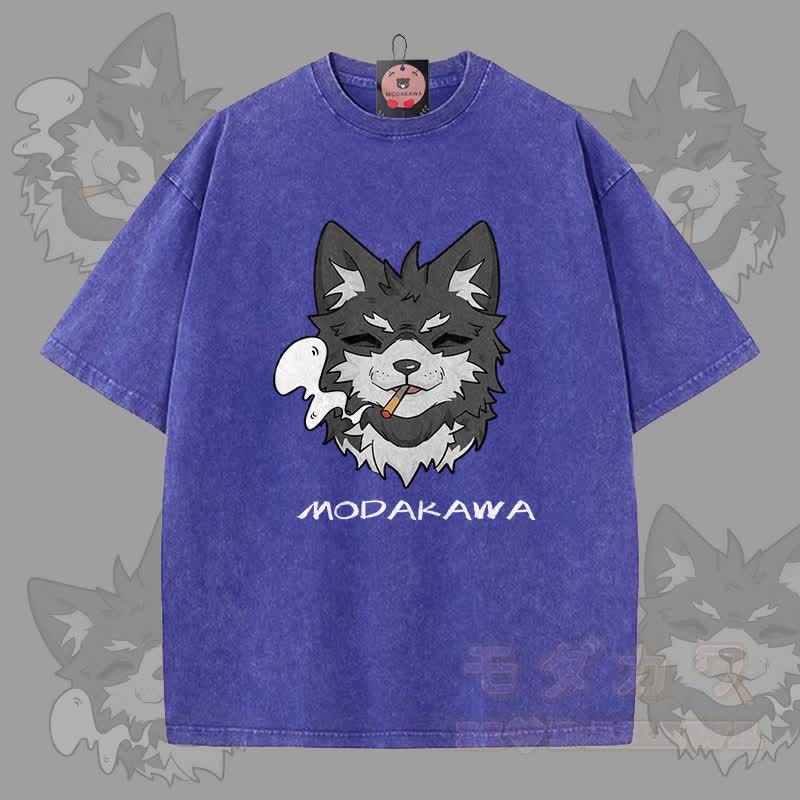 MODAKAWA 倖田來未 スモーキンググラフィック ユニセックス ヴィンテージウォッシュTシャツ - 青 - 5XL - image 4