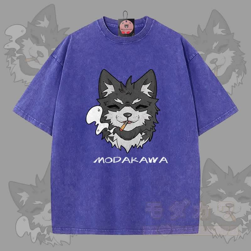 MODAKAWA 倖田來未 スモーキンググラフィック ユニセックス ヴィンテージウォッシュTシャツ - 青 - 5XL - image 4