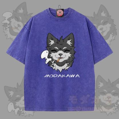 MODAKAWA 倖田來未 スモーキンググラフィック ユニセックス ヴィンテージウォッシュTシャツ - 青 - 5XL - image 4