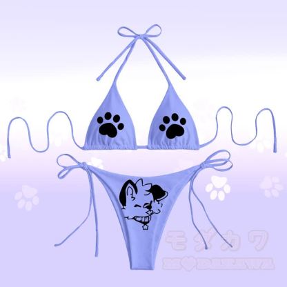 MODAKAWA × popipeko 舌出し子犬の足跡グラフィック レディース水着タイビキニセット - 紫 - 4XL - image 6