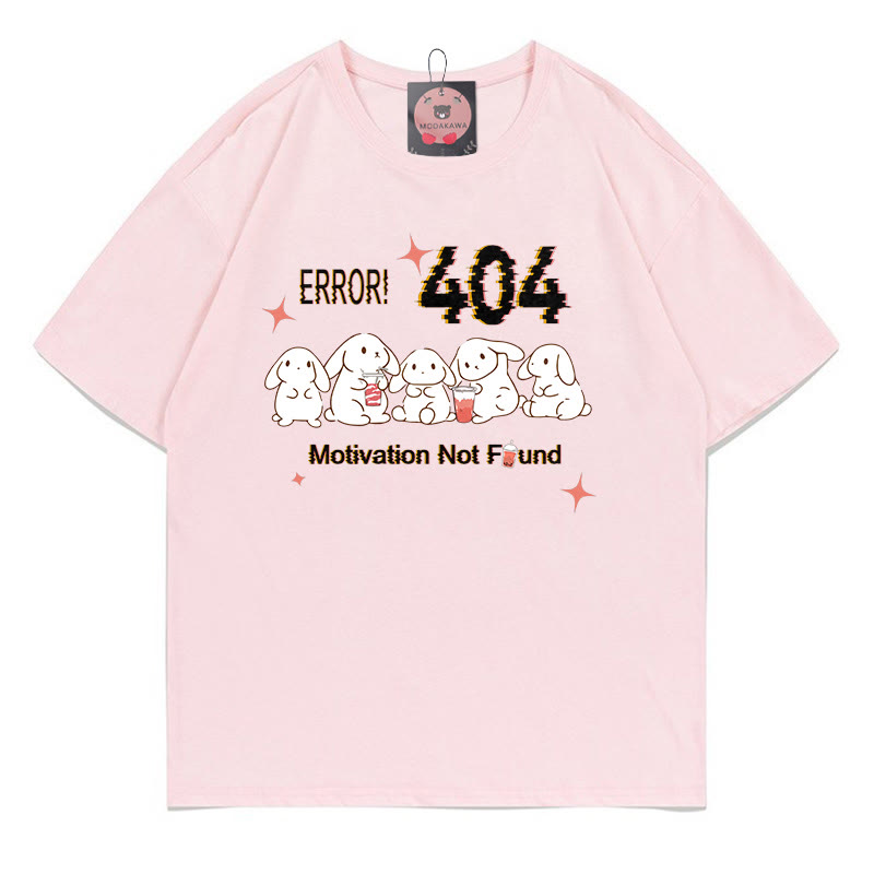 ERROR 404 MOTIVATION NOT FOUNDん バニープリント100%綿ModakawaTシャツ - Pink - 5XL - image 1