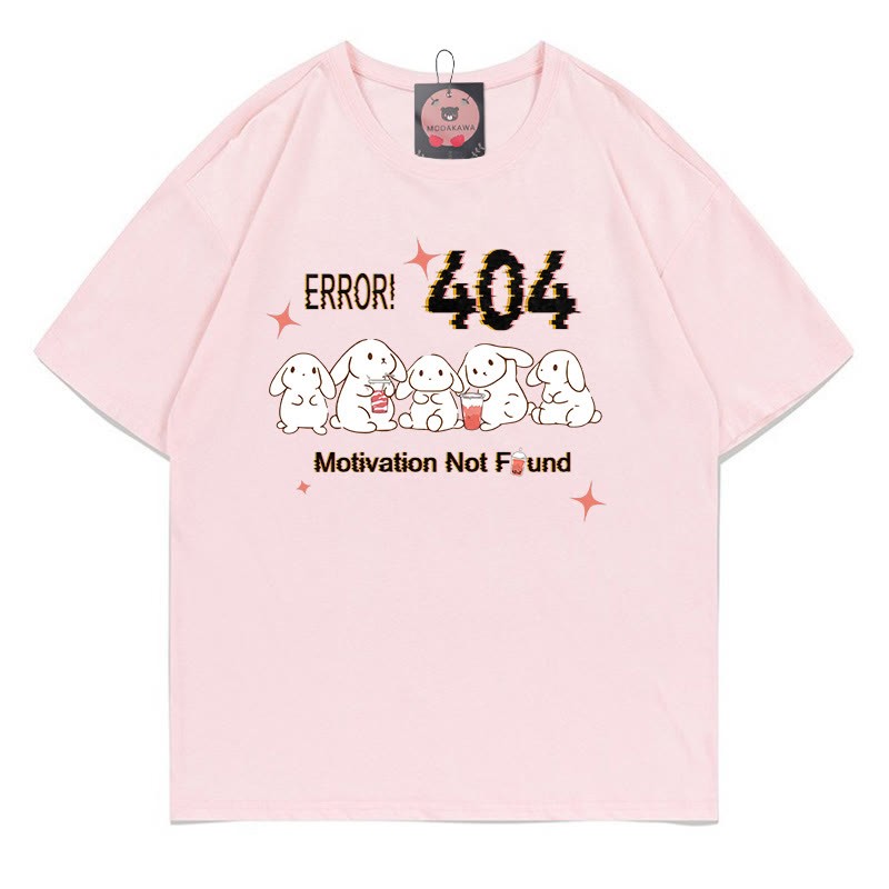 ERROR 404 MOTIVATION NOT FOUNDん バニープリント100%綿ModakawaTシャツ - Pink - 5XL - image 1