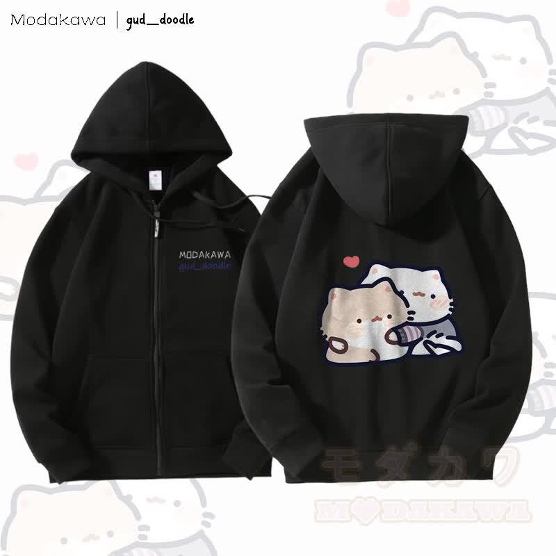 MODAKAWA X gud_doodleキティグラフィック フリース裏地 ジップアップ パーカー スウェットシャツ - 黒 - 5XL - image 5