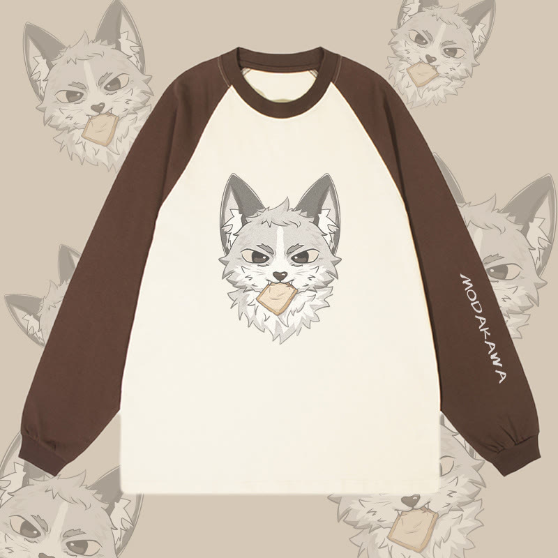 MODAKAWA シルバーフォックスグラフィックカラーブロックロングスリーブTシャツ - Brown&Apricot - 4XL - image 3